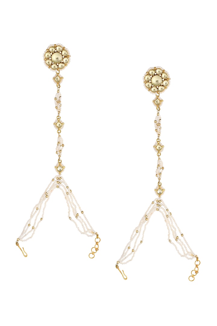 Gold Finish Pearl & Kundan Polki Hand Harnesses ( Set of 2) by Maisara Jewelry at Pernia's Pop Up Shop