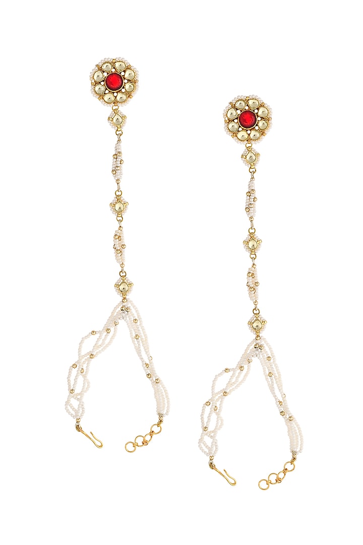Gold Finish Pearl Hand Harnesses (Set of 2) by Maisara Jewelry at Pernia's Pop Up Shop