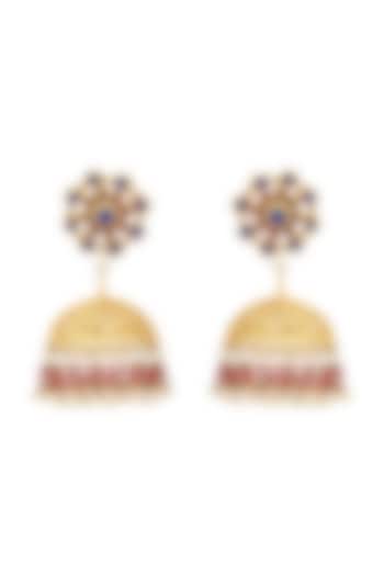 Gold Finish Beaded Jhumka Earrings In Copper by Maisara Jewelry