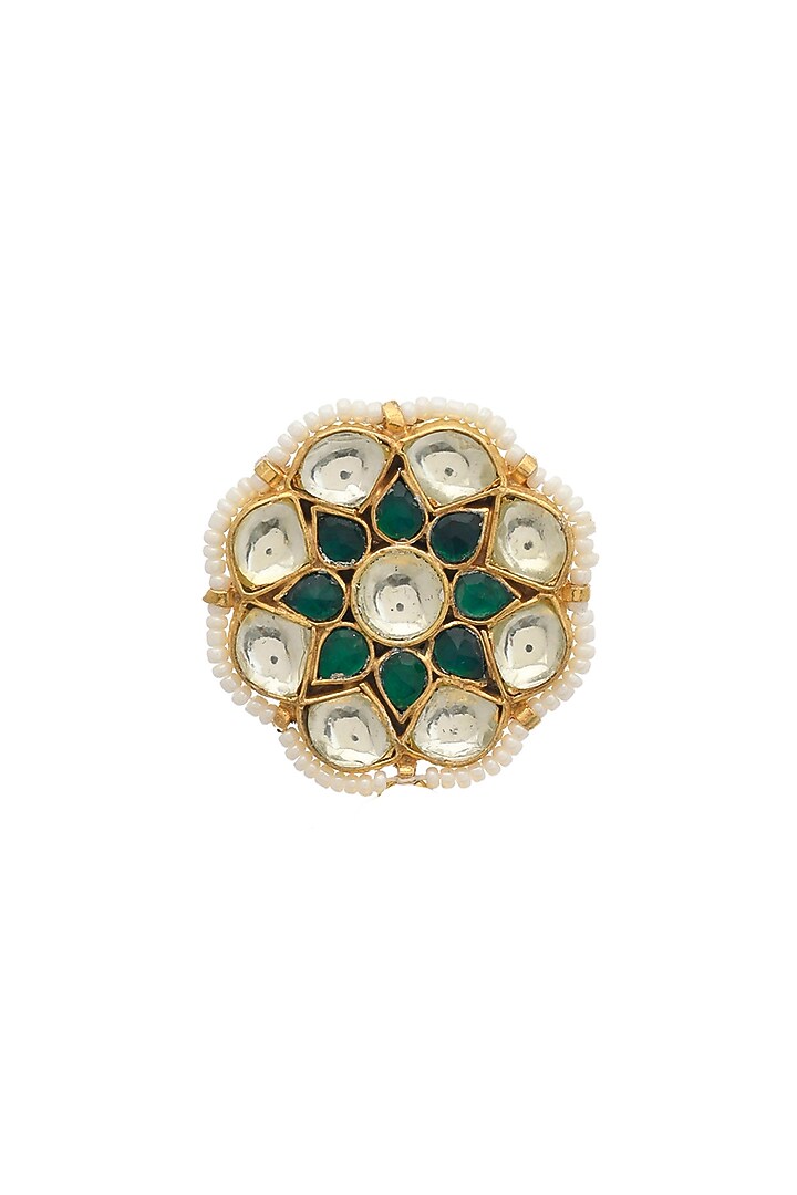 Gold Finish Kundan Polki Ring by Maisara Jewelry at Pernia's Pop Up Shop