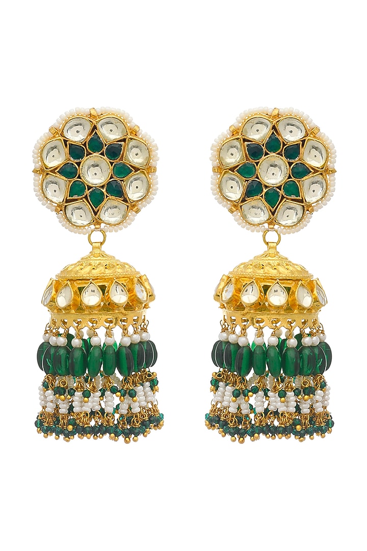 Gold Finish Kundan Polki Jhumka Earrings by Maisara Jewelry at Pernia's Pop Up Shop