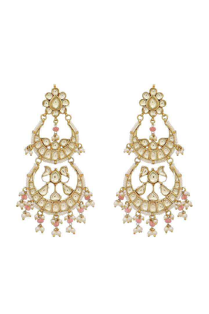 Gold Finish Beaded Chandbali Earrings by Maisara Jewelry