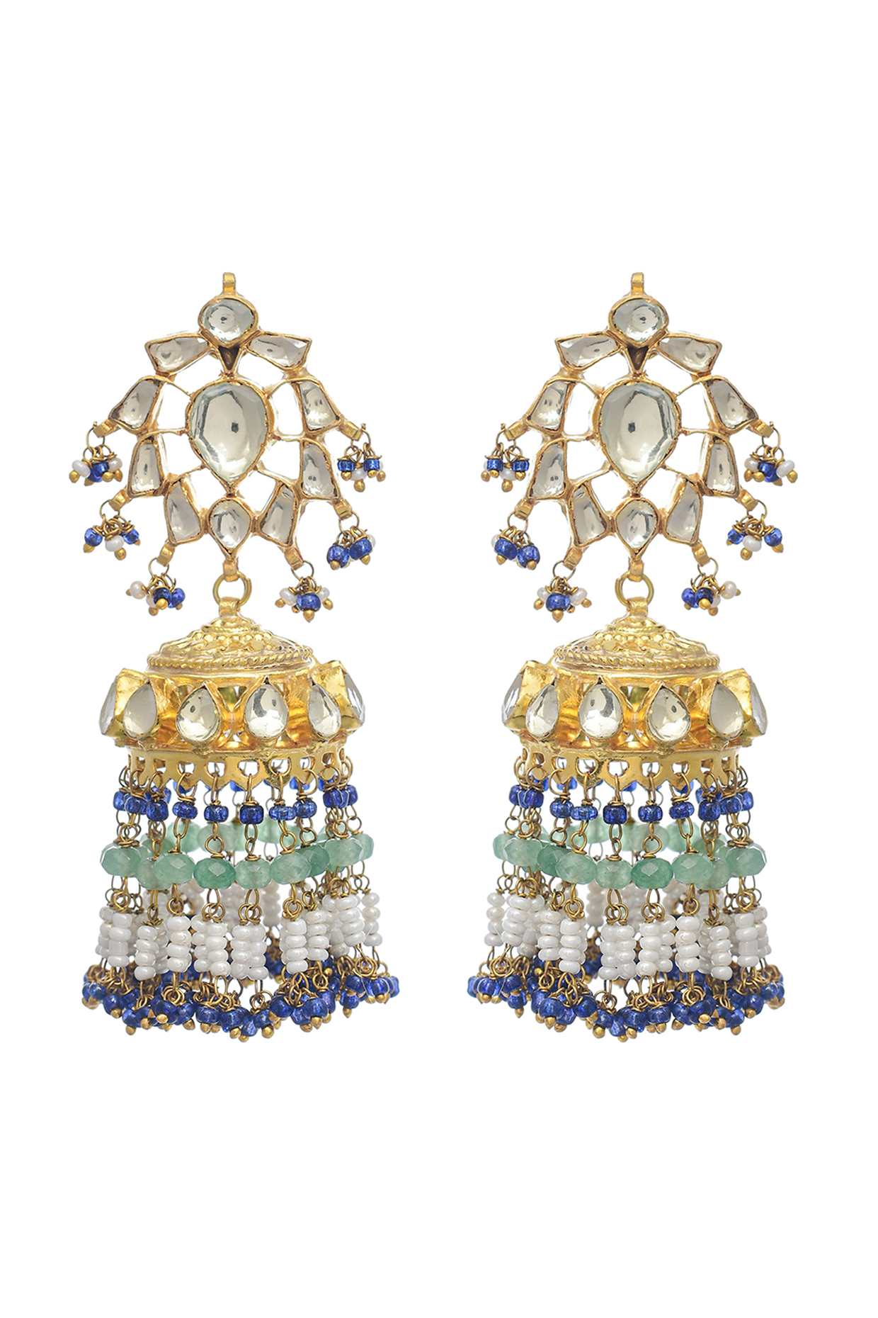 Gold Finish Kundan Polki & Pearl Dangler Earrings by Maisara Jewelry