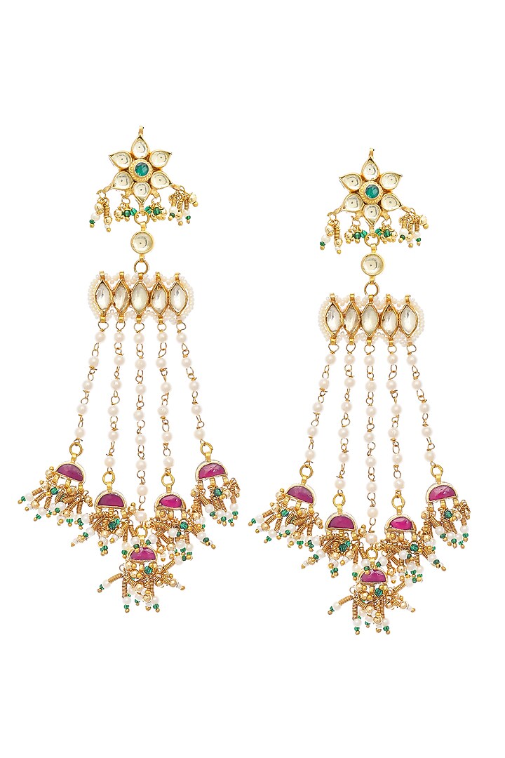 Gold Finish Multi-Colored Spiral Stone Dangler Earrings by Maisara Jewelry at Pernia's Pop Up Shop