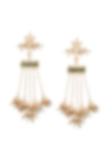 Gold Finish Green Spiral Stone Dangler Earrings by Maisara Jewelry at Pernia's Pop Up Shop