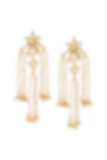 Gold Finish Kundan Polki Jadau Floral Dangler Earrings by Maisara Jewelry at Pernia's Pop Up Shop