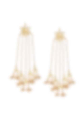 Gold Finish Kundan Polki Jadau Floral Dangler Earrings by Maisara Jewelry at Pernia's Pop Up Shop