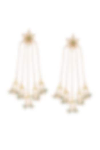 Gold Finish Green Kundan Polki Jadau Floral Dangler Earrings by Maisara Jewelry at Pernia's Pop Up Shop