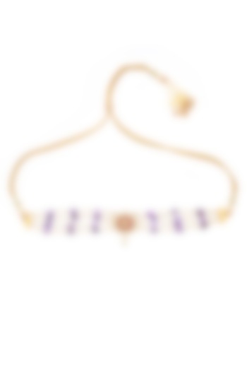 Gold Finish Pearl & Amethyst Stone Choker Necklace by Maisara Jewelry at Pernia's Pop Up Shop