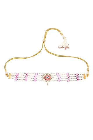 Gold Finish Pink Pearl Choker Necklace by Maisara Jewelry