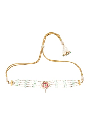 Gold Finish Mint Pearl Choker Necklace by Maisara Jewelry