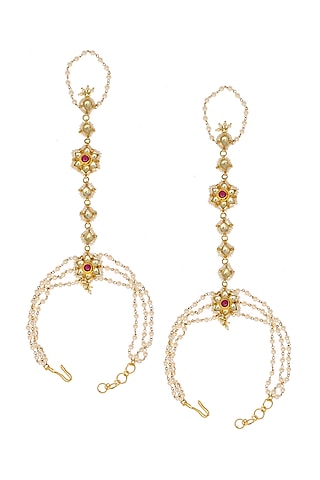 Gold Finish Kundan Haath Phool (Set of 2) by Maisara Jewelry