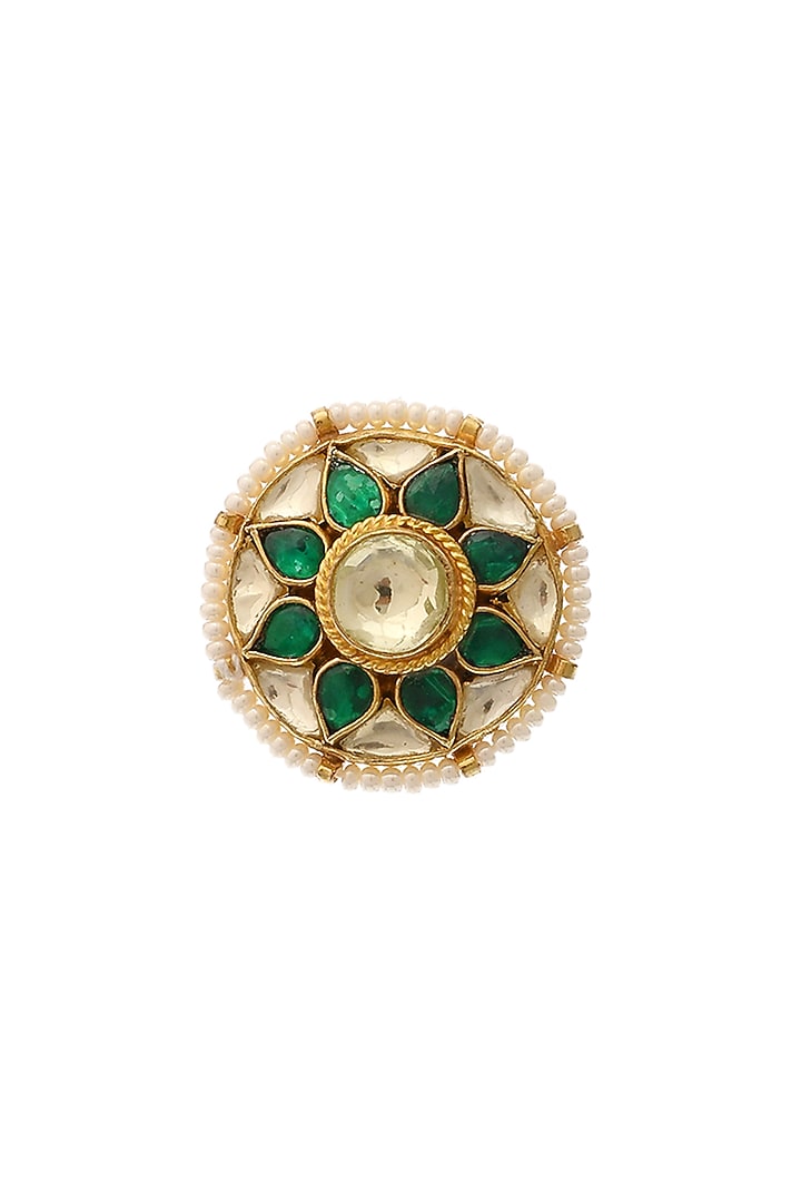 Gold Finish Ring With Green Stones by Maisara Jewelry at Pernia's Pop Up Shop