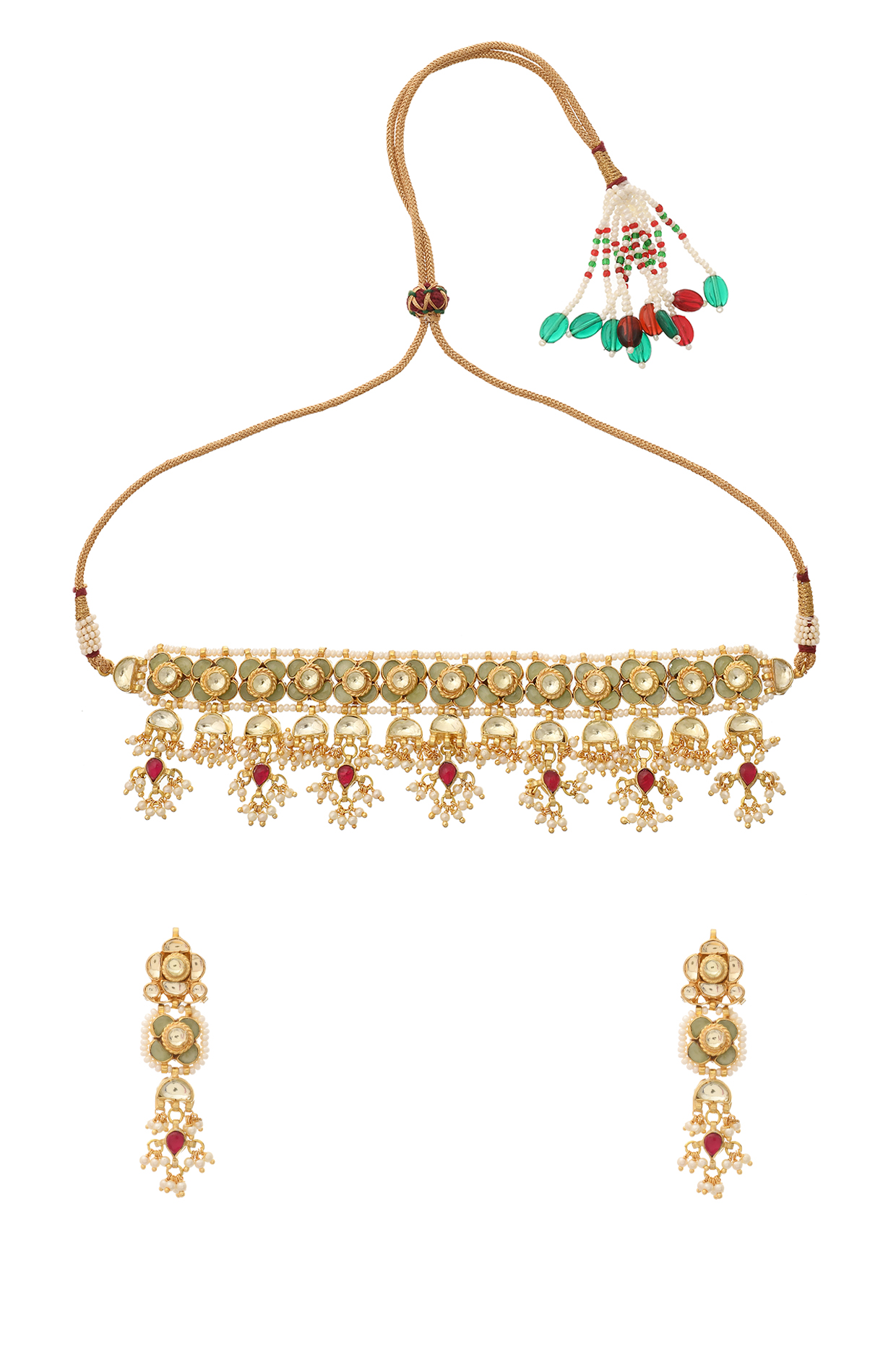 Gold Finish Kundan Polki Necklace Set by Maisara Jewelry at Pernia's Pop Up Shop
