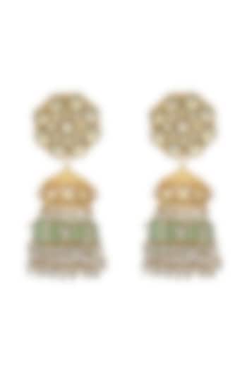 Gold Finish Kundan Polki Jhumka Earrings by Maisara Jewelry