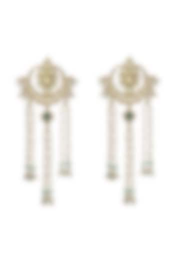 Gold Finish Pearl Layered Dangler Earrings by Maisara Jewelry