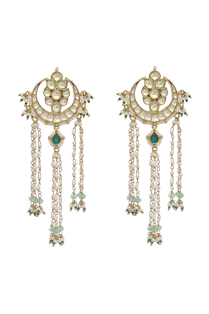 Gold Finish Pearl Layered Dangler Earrings by Maisara Jewelry