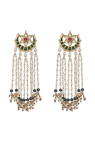 Gold Finish Pearl Layered Dangler Earrings by Maisara Jewelry