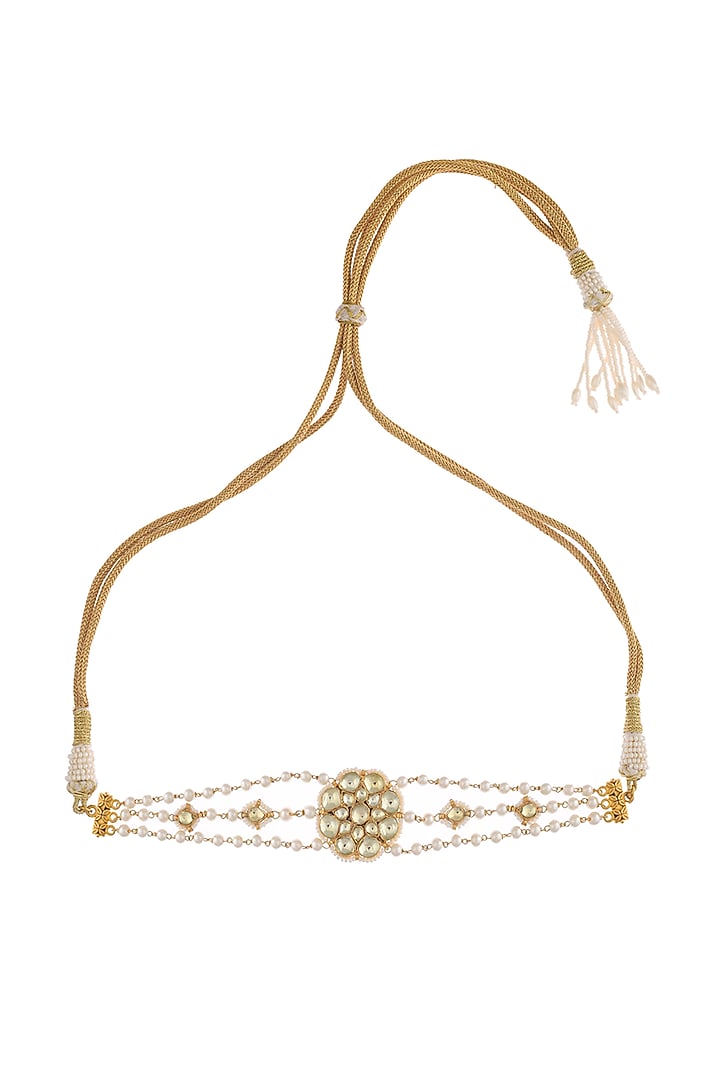 Gold Finish Kundan Polki & Pearl Choker Necklace by Maisara Jewelry at Pernia's Pop Up Shop