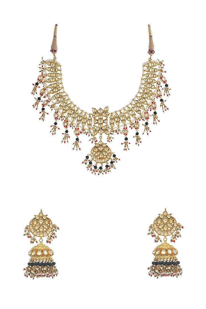 Gold Finish Kundan Polki Choker Necklace Set by Maisara Jewelry at Pernia's Pop Up Shop