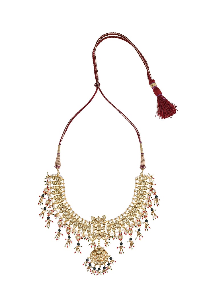 Gold Finish Kundan Polki Choker Necklace Set by Maisara Jewelry at Pernia's Pop Up Shop