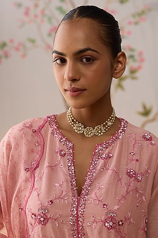 Gold Finish Pachi Kundan Polki Jadau Choker Necklace by Maisara Jewelry