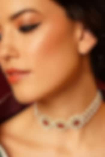 Gold Finish Red Pachi Kundan Polki & Pearl Jadau Choker Necklace by Maisara Jewelry at Pernia's Pop Up Shop