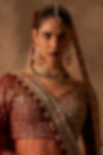 Gold Finish Green Stone Jadau Necklace Set by Maisara Jewelry at Pernia's Pop Up Shop