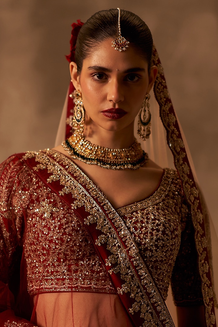 Gold Finish Green Stone Jadau Necklace Set by Maisara Jewelry at Pernia's Pop Up Shop