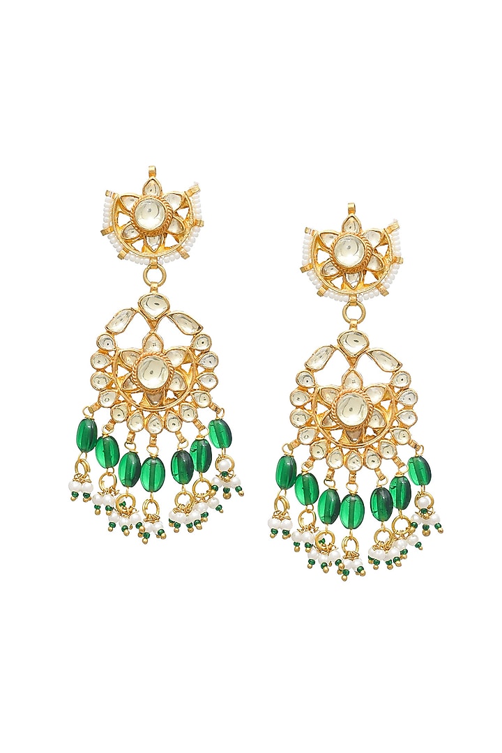 Gold Finish Green Stone Jadau Necklace Set by Maisara Jewelry at Pernia's Pop Up Shop