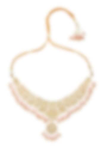 Gold Finish Pink Stone Jadau Necklace Set by Maisara Jewelry at Pernia's Pop Up Shop
