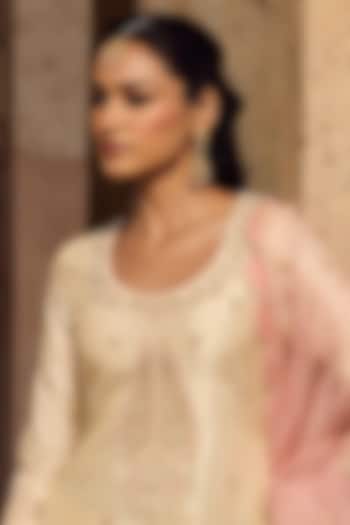 Gold Finish Pink Stone Jadau Dangler Earrings by Maisara Jewelry at Pernia's Pop Up Shop