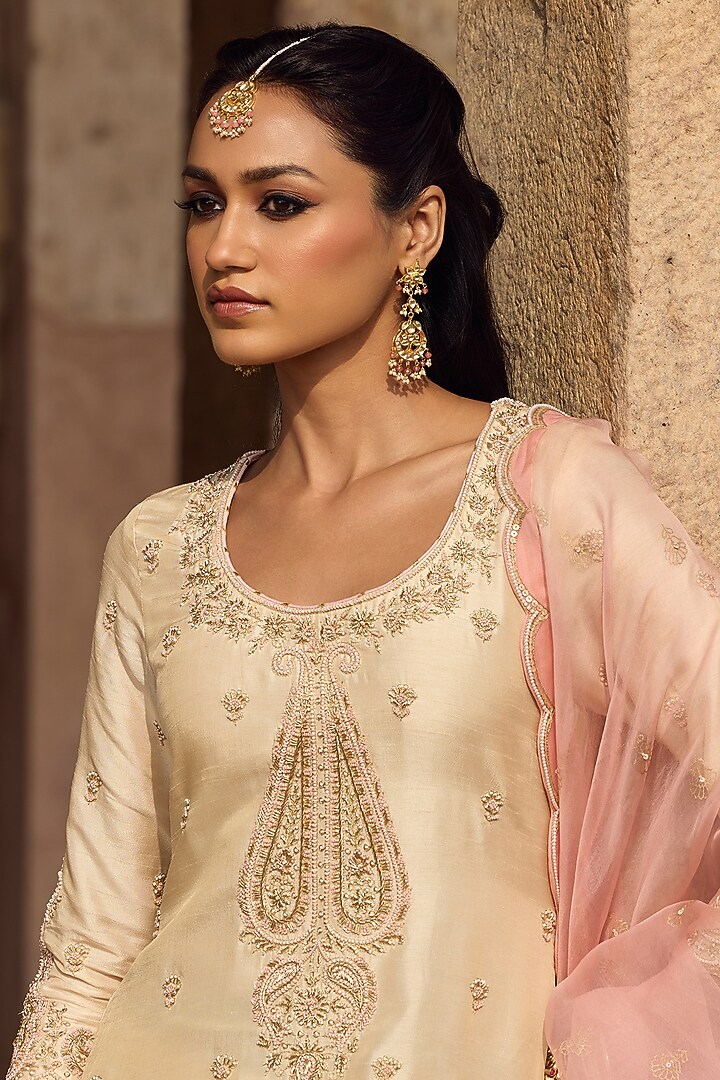 Gold Finish Pink Stone Jadau Dangler Earrings by Maisara Jewelry at Pernia's Pop Up Shop