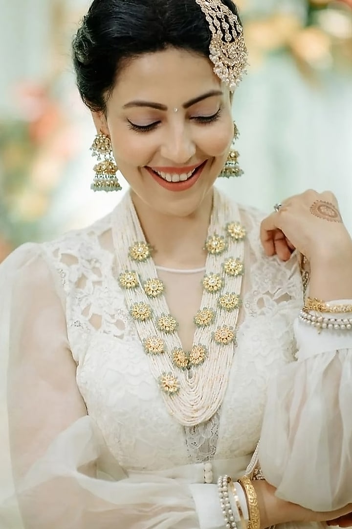 Gold Finish Green Stone Jadau Jhumka Earrings by Maisara Jewelry at Pernia's Pop Up Shop