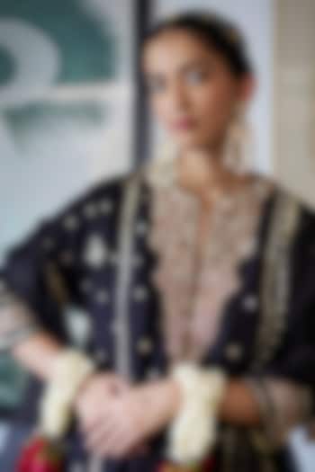 Gold Finish Red Stone Jadau Dangler Earrings by Maisara Jewelry at Pernia's Pop Up Shop