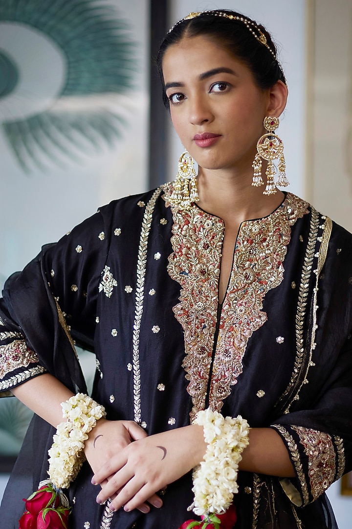 Gold Finish Red Stone Jadau Dangler Earrings by Maisara Jewelry at Pernia's Pop Up Shop