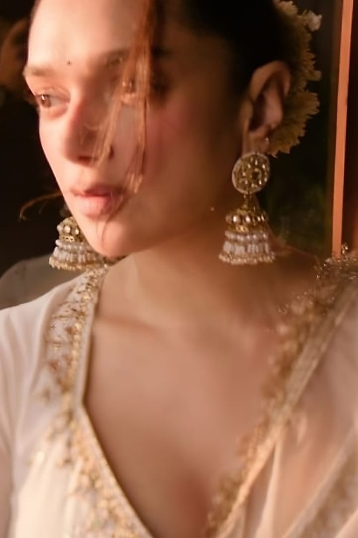 Gold Finish Gold Stone Jadau Jhumka Earrings by Maisara Jewelry at Pernia's Pop Up Shop