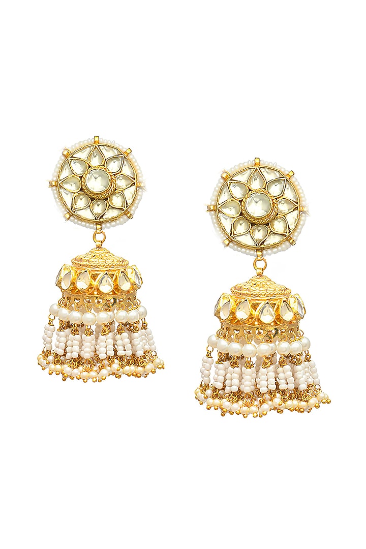 Gold Finish Gold Stone Jadau Jhumka Earrings by Maisara Jewelry at Pernia's Pop Up Shop