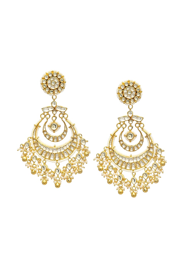 Gold Finish Kundan Polki Jadau Chandbali Earrings by Maisara Jewelry at Pernia's Pop Up Shop