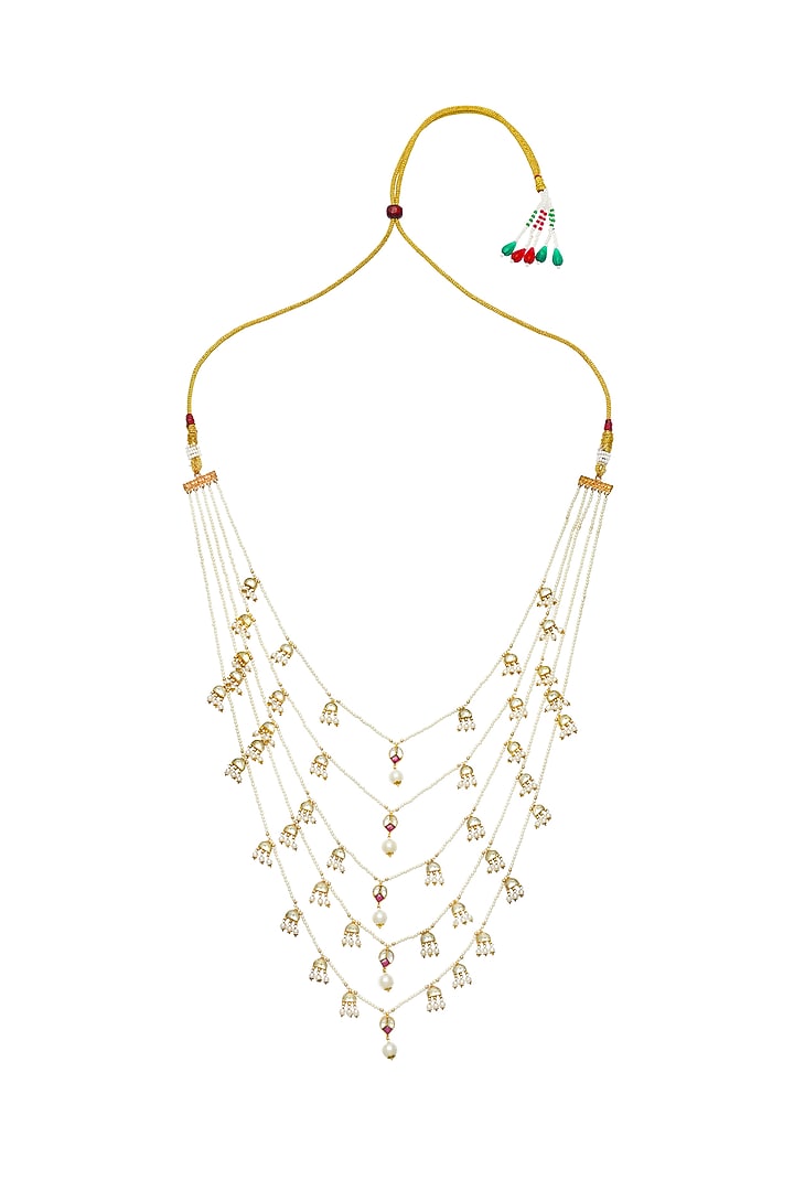 Gold Finish Rani Pink Stone Panchlada Necklace by Maisara Jewelry at Pernia's Pop Up Shop