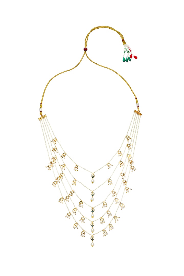 Gold Finish Green Stone Panchlada Necklace by Maisara Jewelry at Pernia's Pop Up Shop