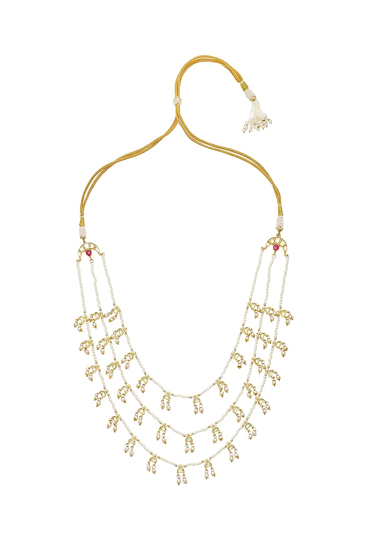 Gold Finish Kundan Pearl Teen lada Necklace by Maisara Jewelry at Pernia's Pop Up Shop