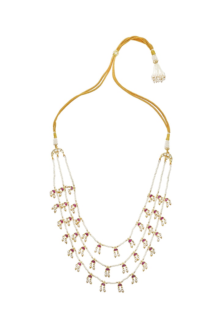 Gold Finish Rani Pink Pearl Drop Teen lada Necklace by Maisara Jewelry at Pernia's Pop Up Shop