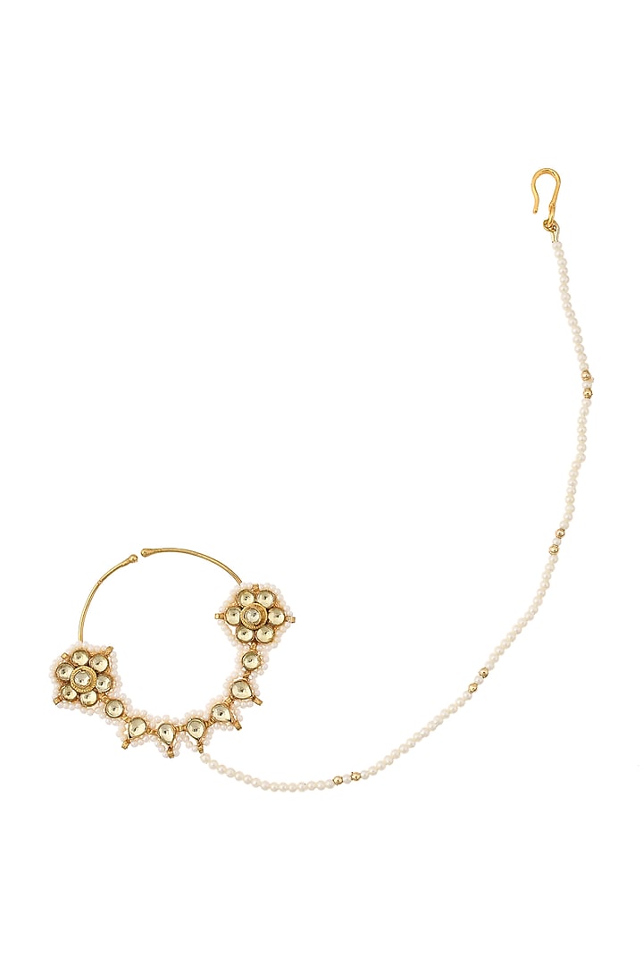 Gold Finish Nose Ring With Kundan Polki by Maisara Jewelry at Pernia's Pop Up Shop
