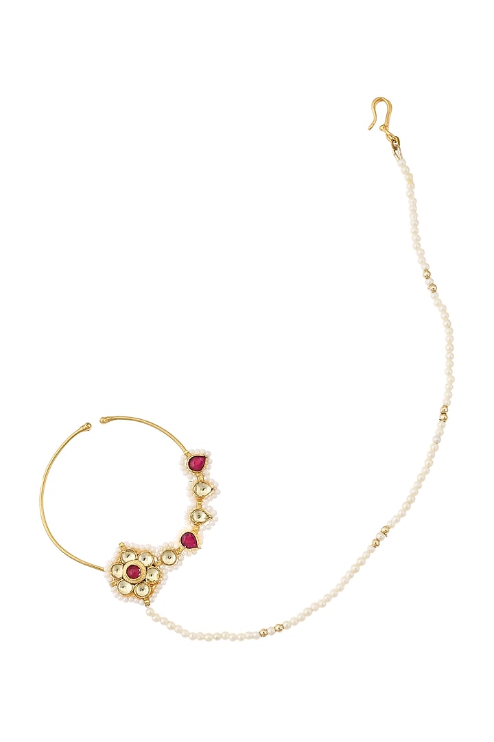 Gold Finish Nose Ring With Pearls by Maisara Jewelry at Pernia's Pop Up Shop