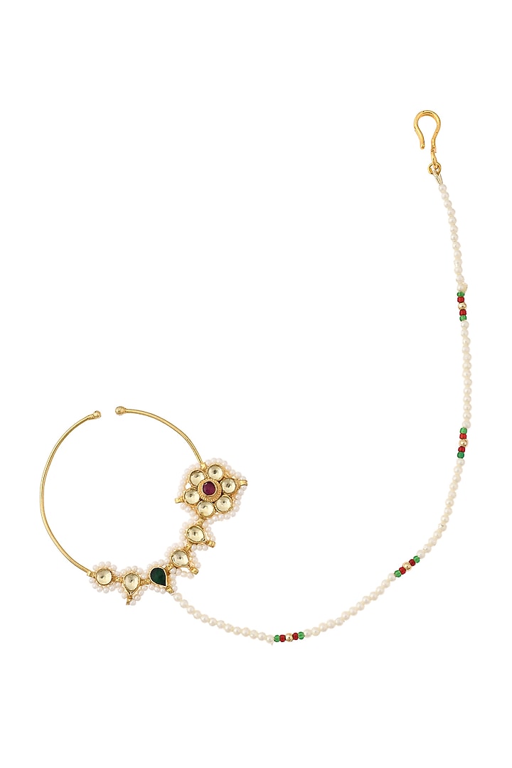 Gold Finish Nose Ring With Pearl by Maisara Jewelry at Pernia's Pop Up Shop