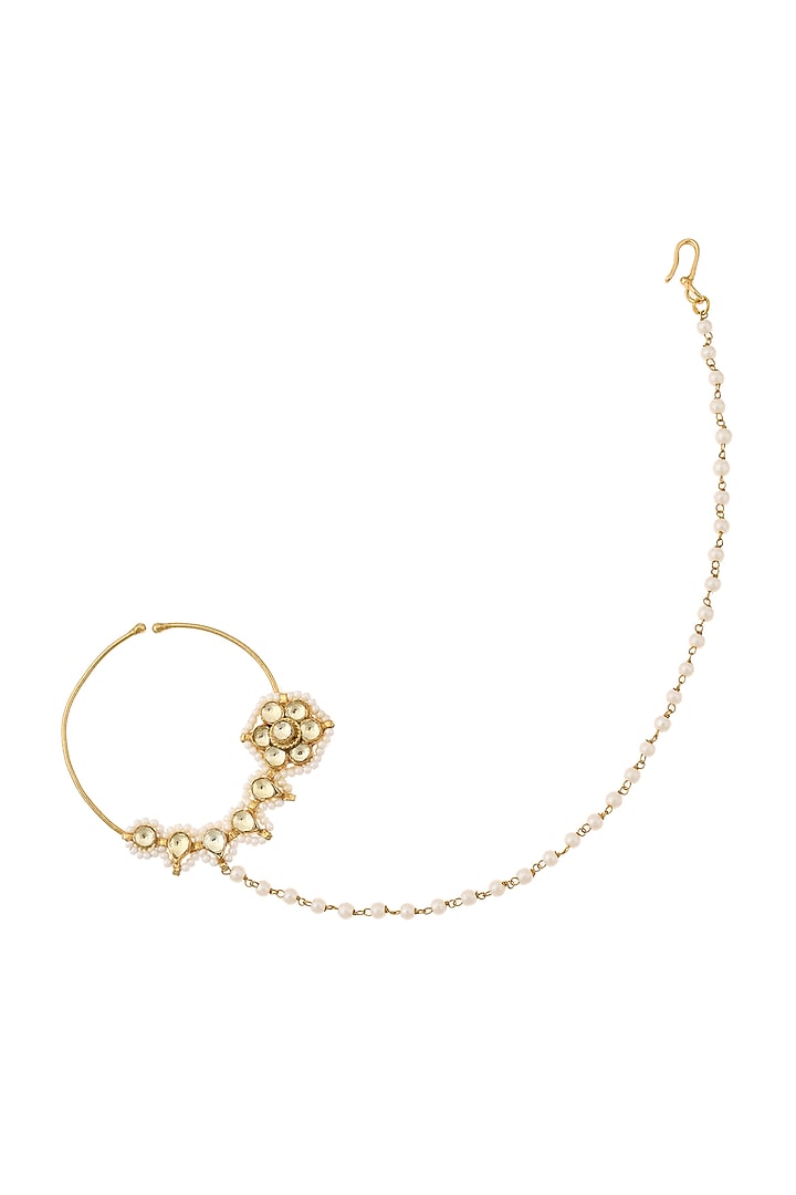 Gold Finish Kundan Nose Ring by Maisara Jewelry at Pernia's Pop Up Shop