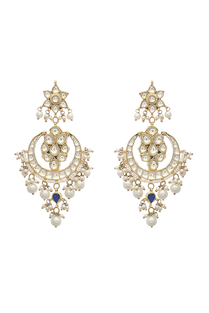 Gold Finish Kundan Polki Dangler Earrings by Maisara Jewelry