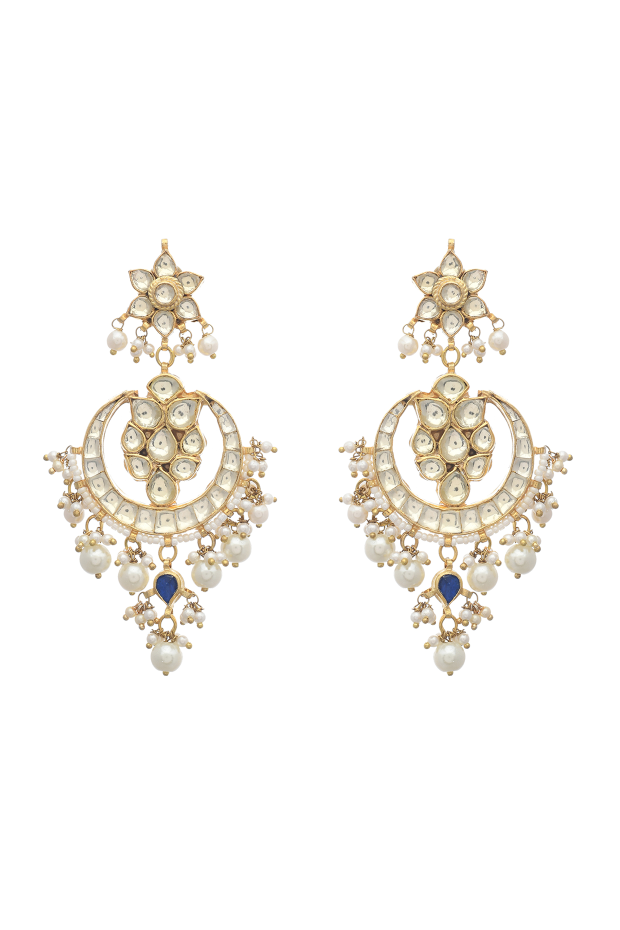 Gold Finish Kundan Polki Dangler Earrings by Maisara Jewelry