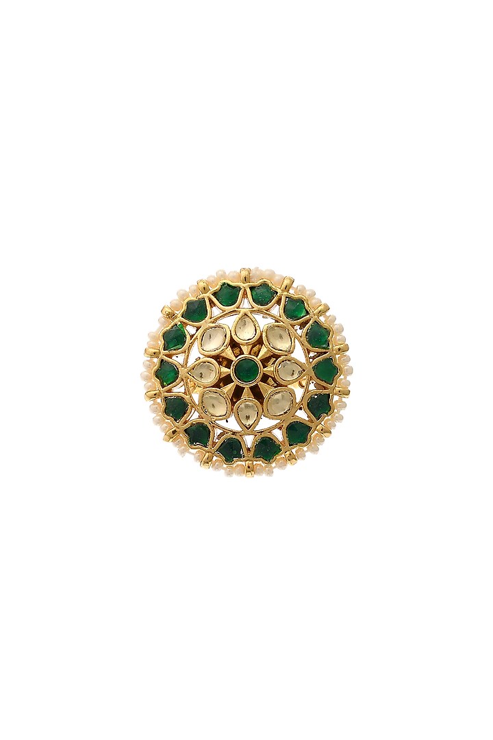 Gold Finish Kundan Polki Ring by Maisara Jewelry